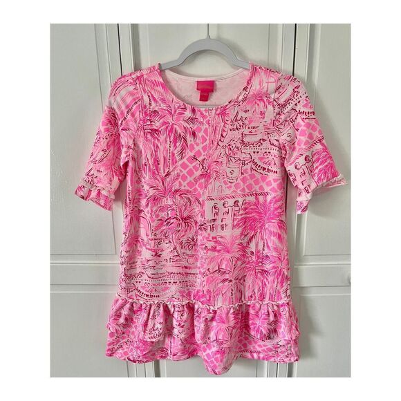 Lilly Pulitzer Kailyn Pink Blossom Palm Beach Paradise Dress Girls Size XL 12-14 - Picture 2 of 11